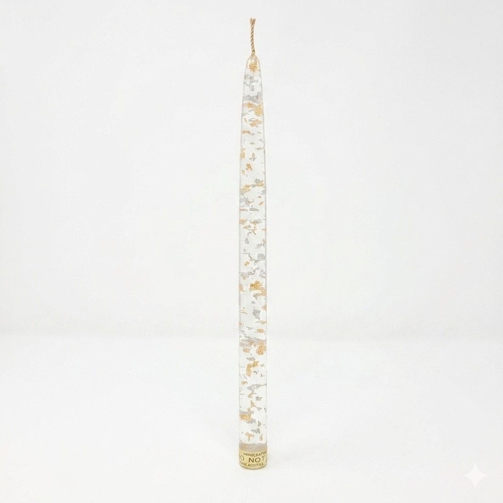 Vintage MCM Lucite Acrylic 10" Clear Taper Candle Gold Silver Flecks Candlestick